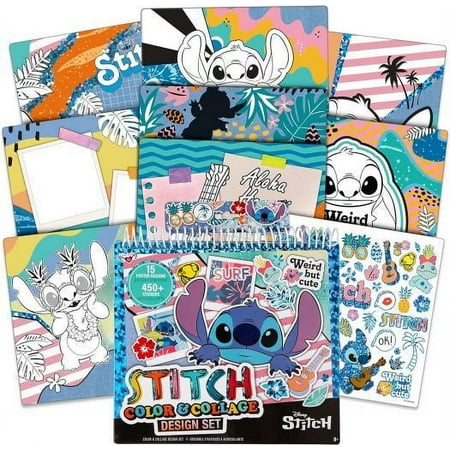 Fashion Angels Disney Stitch Color & Collage Design Set - 15 Colorable Lilo and Stitch Posters - Add Your Own Designs with 7 Included Sticker Sheets - Ages 8 and Up