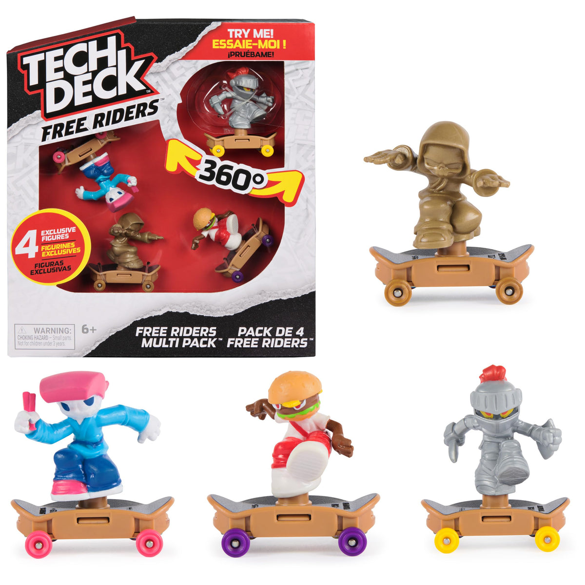 Tech Deck Free Riders 4-Pack, Fingerboard and Fidget Toy Set with 4 Exclusive Figures, Skateboard Toys and Toy Figures & Playsets for Kids