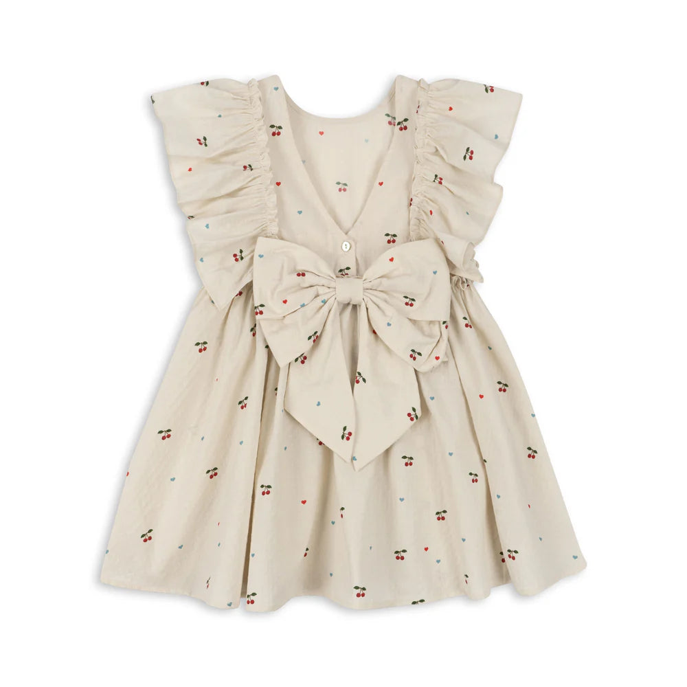 Evia Bow Dress GOTS Cherry Coeur